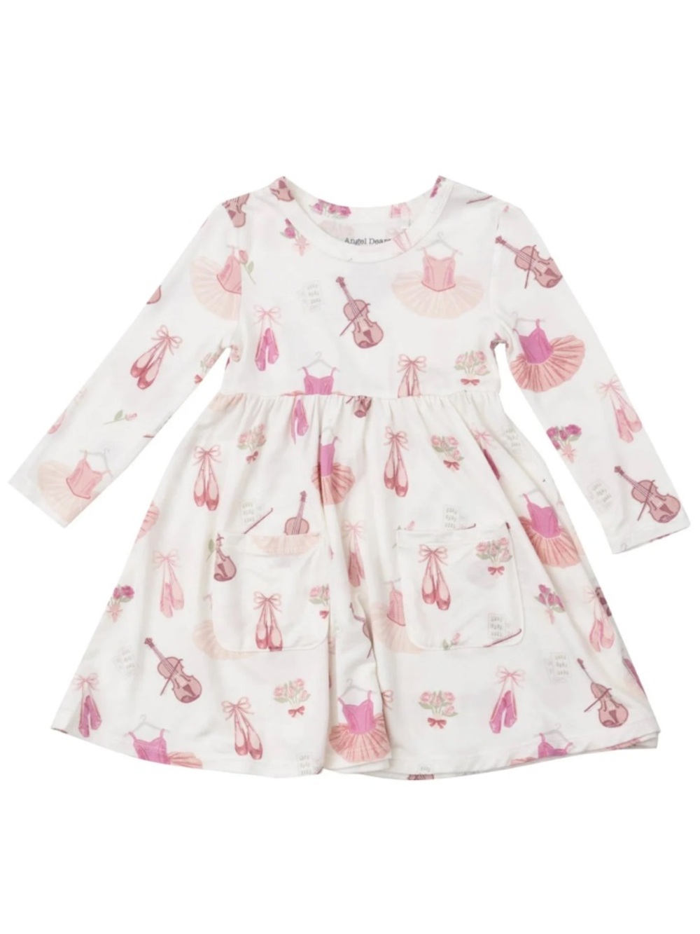 18-24M🩰 Angel Dear Ballet Things Tutu Roses Violin Print Twirly Bamboo Dress